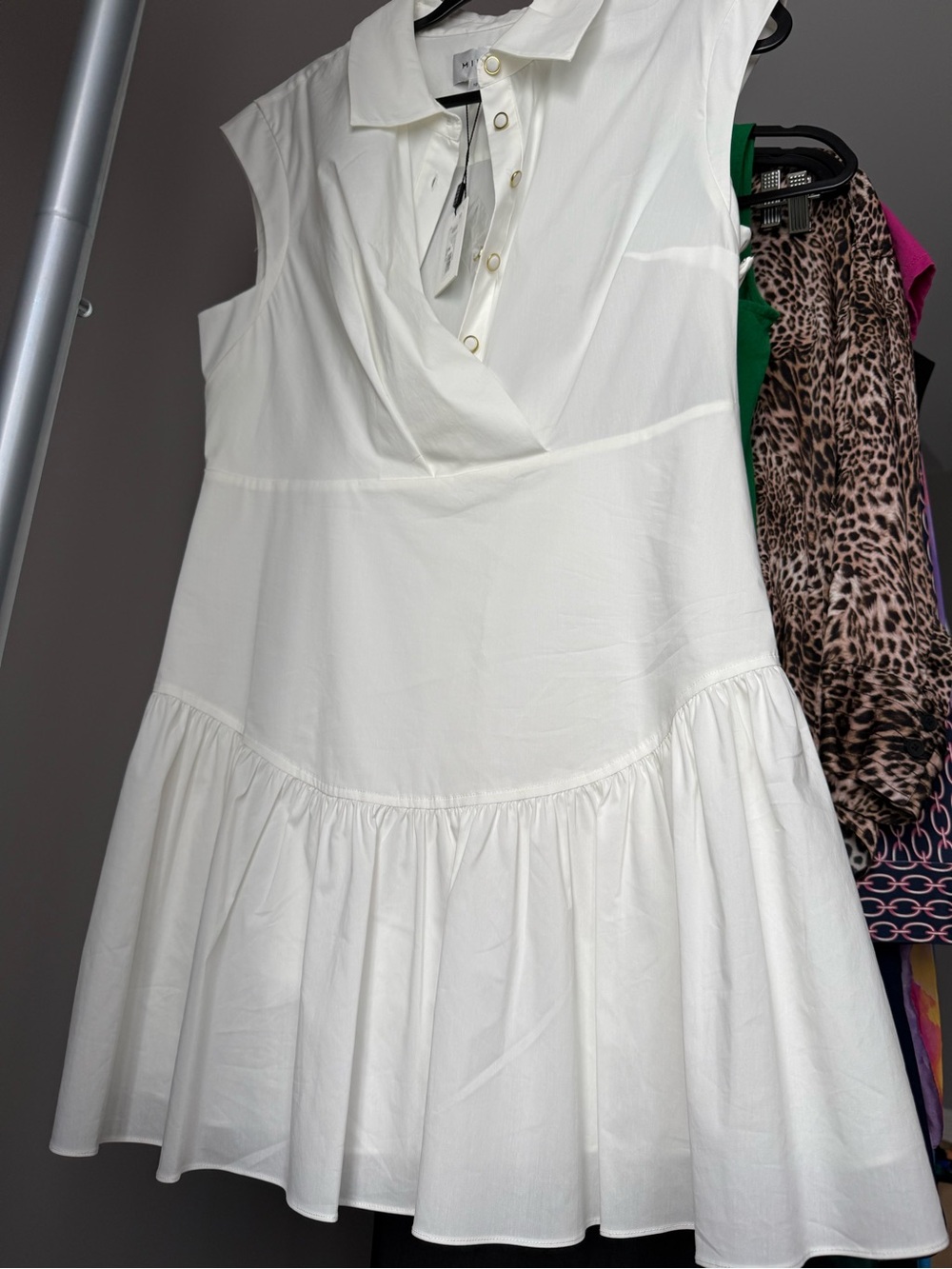 Milly White Cap-Sleeve Ruffle-Hem Dress